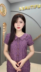 Y734A Lanh TÍM quần dài hoa nhí cổ lượn sóng 2 tầng