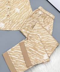 Y736B Lụa Satin quần dài VÀNG sọc cổ sen W
