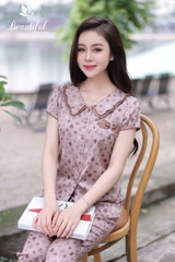 Y743B Lụa Satin quần dài NÂU chữ V cổ lượn 2 tầng