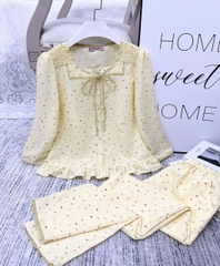 Y807T Đũi Hàn tay lỡ VÀNG tim sọc cổ vuông dây buộc