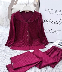 Y840C Nhung tuyết tay lỡ ĐỎ ô vuông cổ sóng