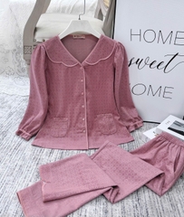 Y840A Nhung tuyết tay lỡ HỒNG ô vuông cổ sóng