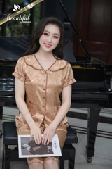 Y933A Lụa GẤM quần lửng VÀNG vân lá cổ lượn