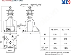 Biến điện áp 15kV khô ngoài trời Emic
