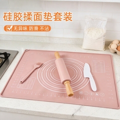 Mua 1 Tặng 2 - Thảm nhào và cây lăn bột silicone 45x60, thảm cán silicone nhà bếp