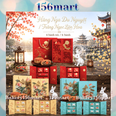 Hộp Trung thu Cứng Cao Cấp -Trăng Ngọc Liên Hoa-Hằng Nga Du Nguyệt 4 bánh trà / 6 Bánh