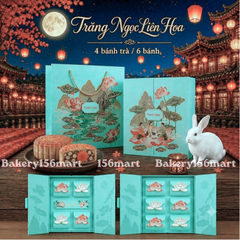 Hộp Trung thu Cứng Cao Cấp -Trăng Ngọc Liên Hoa-Hằng Nga Du Nguyệt 4 bánh trà / 6 Bánh