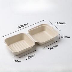 Hộp bã mía vuông đựng bánh, hamburger dùng một lần kích thước: 15 x 15 x 8 cm | Đáy: 9 x 9 cm -156MART
