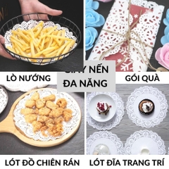 (Bộ 140 tờ) Giấy nến có hoa văn cho nồi chiên không dầu và trang trí trải bàn ăn (Cỡ 21.5cm)