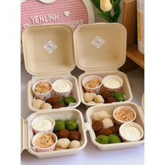 Hộp bã mía vuông đựng bánh, hamburger dùng một lần kích thước: 15 x 15 x 8 cm | Đáy: 9 x 9 cm -156MART