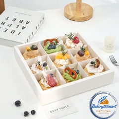 Set Hộp Giấy Trắng 9 Ngăn Nắp Nhựa Trong Mica Đựng Bánh Ngọt Mix, Bánh Kem, Cupcake -156mart