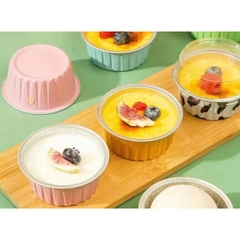 50 Cốc Nhôm Cốc Thiếc Đựng Bánh Tart Trứng, Nướng Bánh Trực Tiếp 125ml Kèm Nắp Trong [8435]