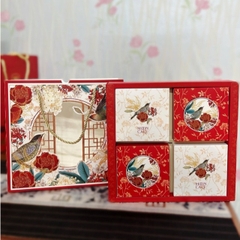 HỘP TRUNG THU MỀM 4 BÁNH -BÁCH HỢP ĐỎ (kèm 4h bánh con và túi xách)