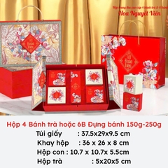 Hộp trung thu Hoa Nguyệt Viên - 4 bánh trà  - 6 bánh -hộp cứng cao cấp quai inox  kèm túi xách (nhận in logo)