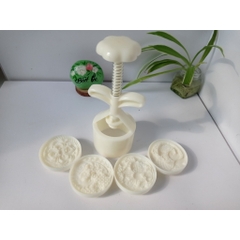 Khuôn trung thu lò xo tròn 75g mẫu mới Ngư Phụng 4 mặt