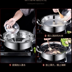 Nồi lẩu hơi inox / Nồi hấp thủy nhiệt 34-40cm
