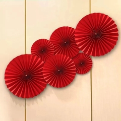 Set 6 quạt tròn đỏ treo trang trí  quà tết, decor ý nghĩa may mắn đầy đủ