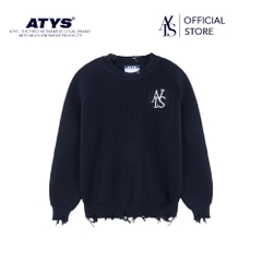 ATYS® SIGNATURE LOGO RIPPED KNIT COTTON SWEATER
