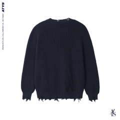 ATYS® SIGNATURE LOGO RIPPED KNIT COTTON SWEATER