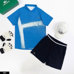 Bộ Lacoste - Áo xanh sọc trắng quần đen