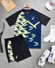 Bộ Asics - Áo hoạ tiết quần đen