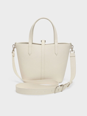 Beryl Recycled Leather Double-Handle Belted Bucket Bag