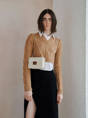 Croc Effect Chain Strap Square Shoulder Bag