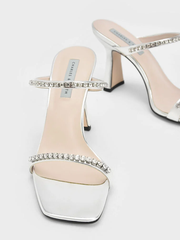 Patent Gem-Encrusted Heeled Sandals