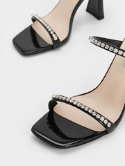 Patent Gem-Encrusted Heeled Sandals