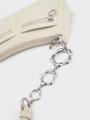 Flower-Embellished Trapezoid Shoulder Bag