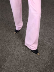 Metallic Cap Pointed-Toe Slingback Pumps