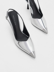 Metallic Cap Pointed-Toe Slingback Pumps