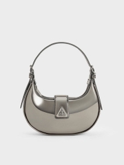 Trice Metallic Accent Belted Curved Shoulder Bag