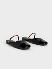 Patent Two-Tone Chain-Strap Mules Long