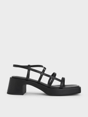 Selene Black Flower Buckle Strappy Sandals
