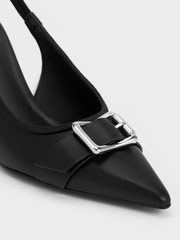 Anita Linen Buckled Pointed-Toe Slingback Pumps