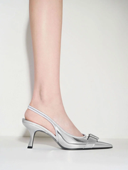 Anita Linen Buckled Pointed-Toe Slingback Pumps