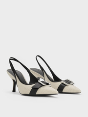 Anita Linen Buckled Pointed-Toe Slingback Pumps