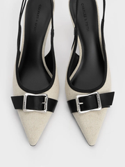 Anita Linen Buckled Pointed-Toe Slingback Pumps