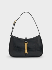 Cesia Croc-Effect Metallic-Accent Shoulder Bag