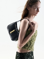 Cesia Croc-Effect Metallic-Accent Shoulder Bag