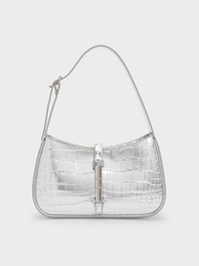 Cesia Croc-Effect Metallic-Accent Shoulder Bag