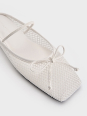 Mesh Bow Square-Toe Ballet Mules