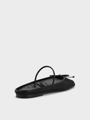 Mesh Bow Square-Toe Ballet Mules