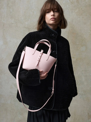 Beryl Recycled Leather Double-Handle Belted Bucket Bag