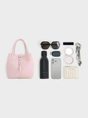 Beryl Recycled Leather Double-Handle Belted Bucket Bag