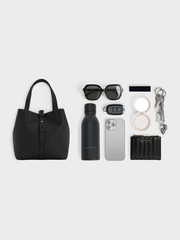 Beryl Recycled Leather Double-Handle Belted Bucket Bag