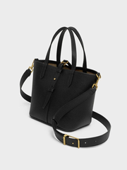 Beryl Recycled Leather Double-Handle Belted Bucket Bag