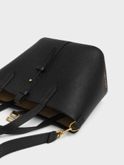 Beryl Recycled Leather Double-Handle Belted Bucket Bag