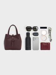 Beryl Recycled Leather Double-Handle Belted Bucket Bag